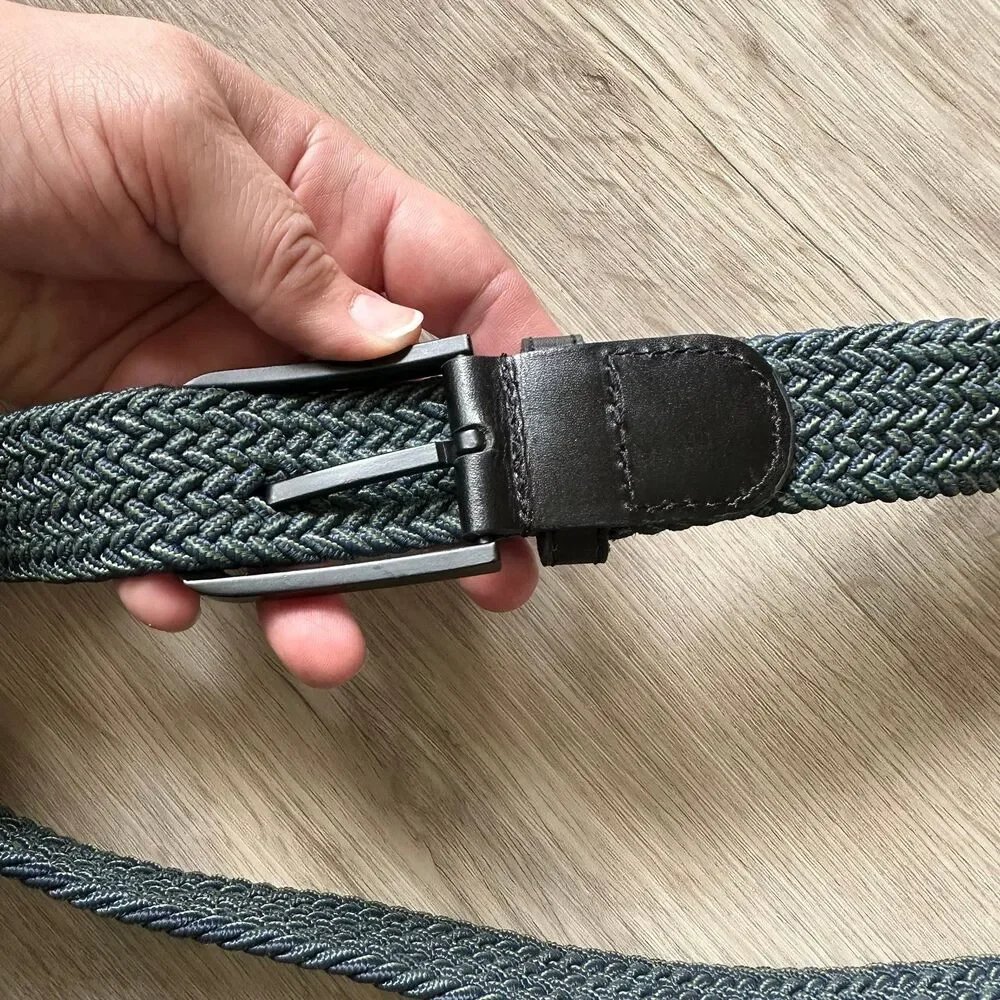 Ghost Golf Xander Men's Woven Stretch Belt - Navy Blue & Green Black Hardware